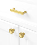 3 Inch Brushed Gold Cabinet Handles Set installed on white cupboards, 10 Pack Gold Cabinet Pulls for Cabinets Dresser Cupboard Kitchen Bedroom and Bathroom