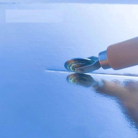 Pro Grade Box Resizer Tool with solid wood handle and high precision bearing roller scoring metal sheet