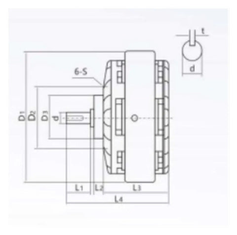 Technical diagram of Powder Brake FZ25A 25 Nm Single Shaft With Adjustable Torque Heavy Duty Compact Design