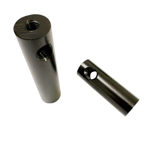 Close-up of components from Carbon Fiber Look Steering Damper Kit For Dual Motor Electric Scooters, showing cylinder with holes.