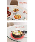 Person using Large Lazy Susan Turntable Bearing for Kitchen and Dining Tables with dishes and hot pot on tempered glass plate.