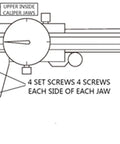 Diagram of Centerline Plus Caliper Accessory Kit 12 Piece Set with hardened components showing caliper jaws and screws placement.
