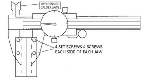 Diagram of Centerline Plus Caliper Accessory Kit 12 Piece Set with hardened components showing caliper jaws and screws placement.