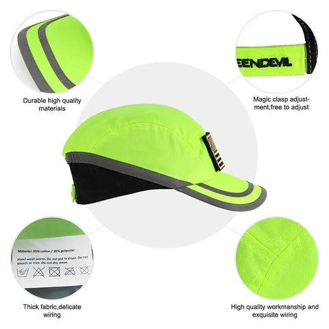 Bump Cap Navy Blue Lime Classic Baseball Hat Style Lightweight Breathable Head Protection Cap For Adults Men Women With Removable ABS Inner Shell Foam Padding And Adjustable Velcro Fit side view