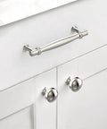 10 Pack 5 Inch Brushed Satin Nickel Cabinet Handles for Kitchen Cabinets and Drawers, Durable Cabinet Pulls installed on white cabinet