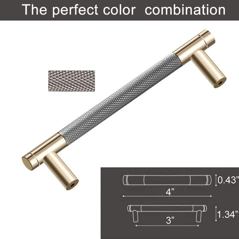 12 Pack 3 Inch Barrel Cabinet Pulls Gold And Grey Aluminum Handles For Cabinets And Drawers, detailed view of handle with dimensions