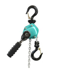 Heavy Duty Manual Lever Hoist Chain Block For Lifting Loads Up To 750kg With Durable Gear And Smooth Operation shown with hooks and handle.