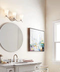Three Light Vanity Light In Brushed Nickel With Satin Etched White Glass 23 Inch Wide Bath Lighting Above Mirror in Bathroom