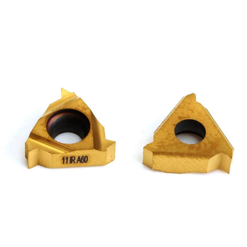 Close-up of 11IR A60 inserts from the Internal Lathe Threading Boring Bar Holder Kit For CNC Turning With SNR0010K11 And 10 Pcs 11IR A60 Inserts T8 Wrench Stainless Steel High Grip Impact Resistant Tools DZ05.