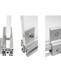 Close-up of Eight Piece 3030 Series Z Shaped Corner Brackets for Mounting Aluminum Extrusion T Slot Connectors.