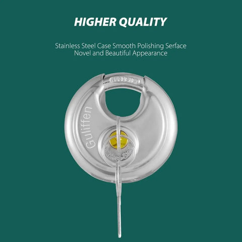Same Key Stainless Steel Storage Lock Set For Sheds Garages And Trailers Disc Padlocks, shown polished and durable