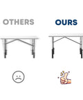 Premium Heavy Duty Folding Table Leg Extenders Six Adjustable Height Risers comparison of adjustable tables with different leg extenders.