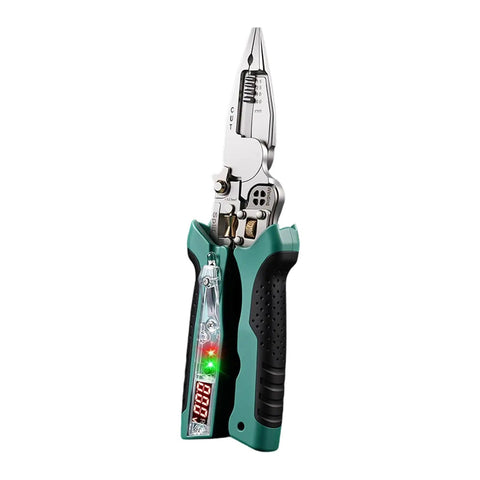 Premium Wiring Organization Tester Pliers With Type C Charging And NCV Detection, featuring chrome steel blades and digital readout.