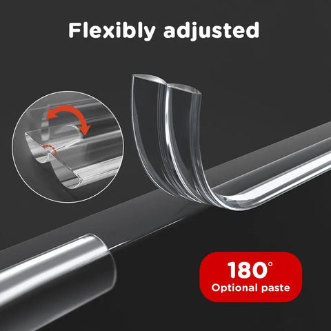 Flexible clear silicone baby proofing corner protectors and edge bumper strips showing adjustable design for safety.