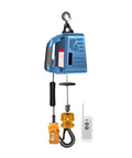 Heavy Duty 500kg Electric Hoist Cable Real Winch Lifter With Wireless Remote Control showing blue casing, hook and remote.