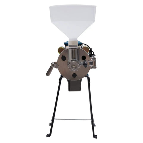 Front view of a Heavy Duty 2200W 110V Wet Grain Mill Grinder with funnel for soy milk, corn, rice and beans, home and pro use.