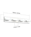 Diagram of Dimmable LED Vanity Light Fixture Four Light Sleek Modern Bathroom Lighting 6000K Cool White with dimensions.