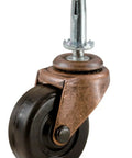 2 Inch Stem Caster 2 Pack Black Soft Rubber Wheel 3/4 Inch Wide With Double Ball Bearing Swivel Copper Friction Stem Mount 5/16 Inch