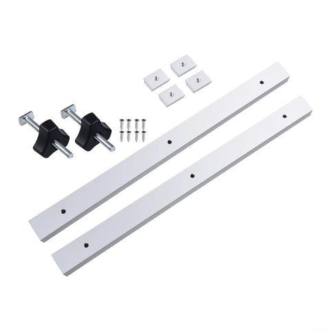 Aluminum T-Track Rail Set 400mm With M6 M8 Sliders And Handles, showing rails, sliders, handles, and screws for woodworking jigs.