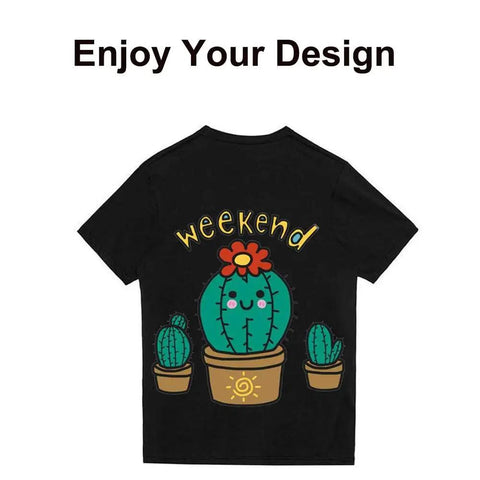 Printable Heat Transfer Vinyl Paper For Inkjet Printers Iron On HTV For Dark Fabrics Tees Hats Aprons Bags Cushions Scarves And More A4 Size Pack Of 10 For DIY Tee Makers showing design on black tee.