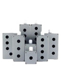 Six gray cast aluminum IP67 explosion-proof push-button junction boxes with 22mm openings