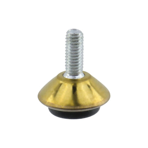 Heavy Duty M6 Screw On Furniture Levelers And Table Leg Extenders Top Shelf Adjustable Riser Feet with a shiny brass cap.