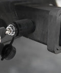 Five Eighth Inch Trailer Hitch Lock With Extra Long Four And A Half Inch Span For Three Inch Receivers Plus Two And A Half Inch And Two Inch Adapters Anti Rattle O Rings Locking Hitch Pin To Keep Your Trailer Truck Or Car Safe, installed view showing keys and lock mechanism on a receiver hitch.