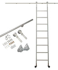 Stainless Steel Sliding Barn Door Track Kit With Library Ladder Hardware for Attic and Storage Use, 244 cm to 300 cm rail system.