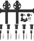 Premium 6.6 Feet Sliding Barn Door Hardware Kit In Matte Black Steel With Thick Spoke Wheels Runs Slick On Interior Walls Or Closets For Quick DIY Setup And A Rad Room Refresh Track Only parts and components.