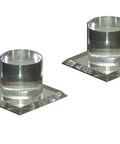 Stick-On Round Acrylic Mirror Finger Knob Pull Handle 2 Pack With Beveled Edge, No-Drill Install, Heavy-Duty Double-Sided Tape, Works On Glass, Mirror, And Non-Porous Surfaces, Ideal Cabinet Drawer Pull. Two clear acrylic mirror knob pulls with beveled square bases.