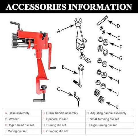 7 Inch Manual Bead Roller Rotary Machine For Sheet Metal Fabrication With Six Die Sets components and accessories overview