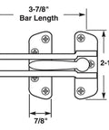 Diagram showing dimensions and details of Built Like A Tank Swing Bar Door Lock For Hinged Entryways Secondary Security Latch.