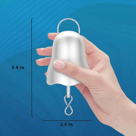 Hand holding a silver disco ball motor with dimensions 5.9 x 2.5 inches, for party decor and wind chimes