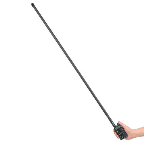Long Range Foldable Ham Radio Antenna for Outdoor Use, great for camping, 42.5 inch length, SMA female connector, in hand view