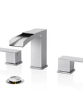 8 Inch Widespread Brushed Nickel Bathroom Faucet With Three Holes And Two Handles Waterfall Style Includes Pop Up Drain Assembly And Metal Supply Lines For Easy Installation And Durable Daily Use