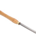 Wood lathe turning chisel with wooden handle and flat steel blade