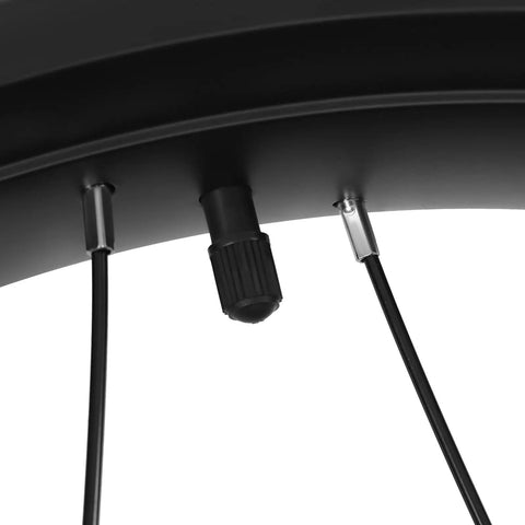 Close-up of valve and spokes on 24 Inch Front Wheel Ebike Conversion Kit With 48V 1500W Hub Motor Controller LCD Display Pedal Assist Sensor And Included Bag