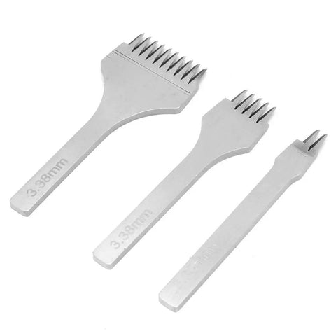 Pro Grade Leather Pricking Iron Set French Style Stitching Chisel Hole Punch Kit with 3.38mm bits, set of 3 tools