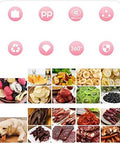 Icons representing features of the Dang Sweet Compact 5 Tray Food and Pet Dehydrator Machine with food samples and a dog.