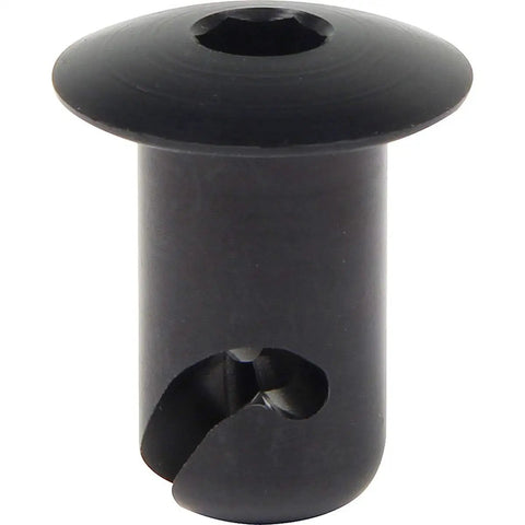 Kickass 7/16 Inch Black Aluminum Dzus Button Quarter Turn Fasteners.500 Grip Diameter, Dome Style With Allen Head close-up view.