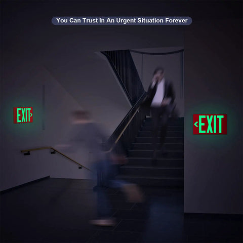 Photoluminescent Aluminum Exit Sign With Adhesive Backing Glow In The Dark Red Non Electrical Exit Light 12x7 Inches Removable Arrows