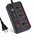 Heavy Lifter Smart Power Strip With Three Grounded Ac Outlets And Fast Charge USB Ports Featuring A Simple Desktop Timer Switch Plus Two Meter Extension Cord, shown with a black finish and power cord.