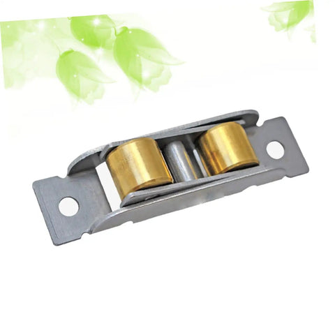 3 Pack Double Roller Window Sliding Door Pulley Wheel 16 mm Brass Replacement Hardware, showing a detailed view of brass rollers on a metal frame.