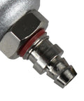 Heavy Duty 1/2 Inch Compressed Air Line Moisture And Water Filter Trap With Badass 5 Micron Cartridge metal fitting close-up.