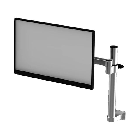 Premium Heavy Duty Computer Monitor Mount Featuring Flexible Mechanical Arm mounted on a wall, supporting a large monitor.
