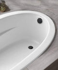 Tip‑Toe Bathtub Drain Stopper Set, Brass ABS Construction for Standard Tub Drains in a white bathtub with black stopper.