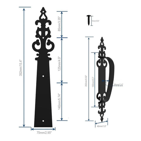 Metal Garage Door Decorative Hardware Hinges Carriage House Accents Screw Mounted 6 Piece Set Black Braided Style dimensions