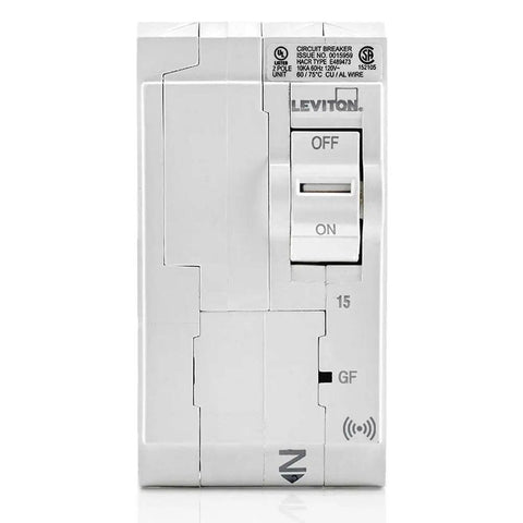 Front view of Smart 15 Amp Two Pole Plug On GFCI Circuit Breaker With Hydraulic Magnetic Trip 120 240 VAC LB215 GS White