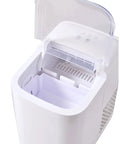 Compact Countertop Ice Maker Whips Up 26 Pounds Of Quick Bullet Ice Daily Featuring Foolproof Controls And Lean Frame opened lid view with ice container.