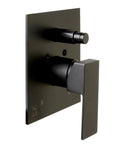 HomeStock Black Matte Shower Faucet System with Pressure Balance Valve and Single Lever Handle, close-up view of the handle.